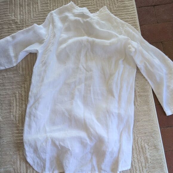 Rosemarine White Linen Top 3/4 Sleeve With V Neck And Button Sleeve Size S - Picture 10 of 12